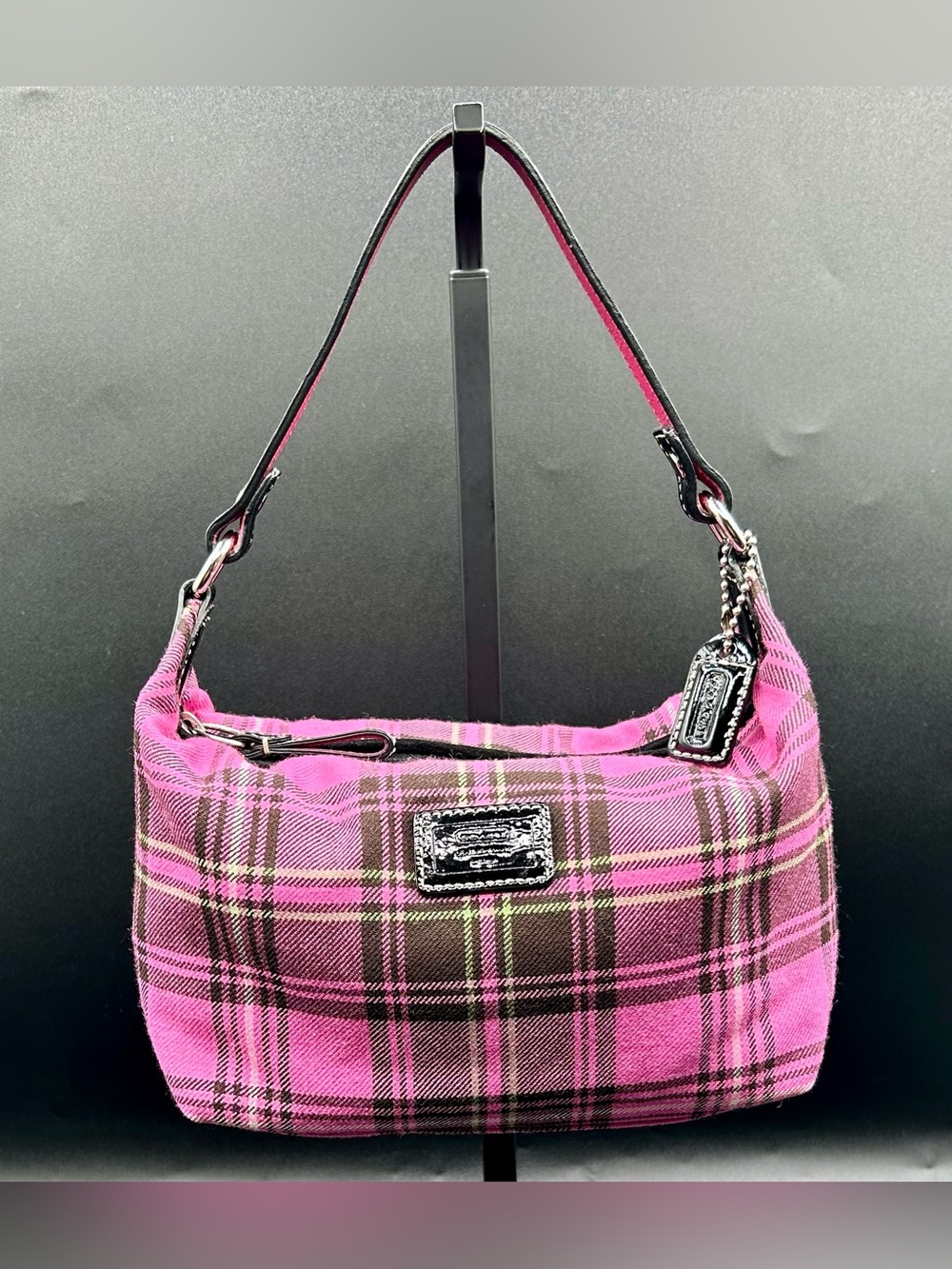 VINTAGE COACH Pink Plaid Wool Mini Shoulder bag-Handbag.